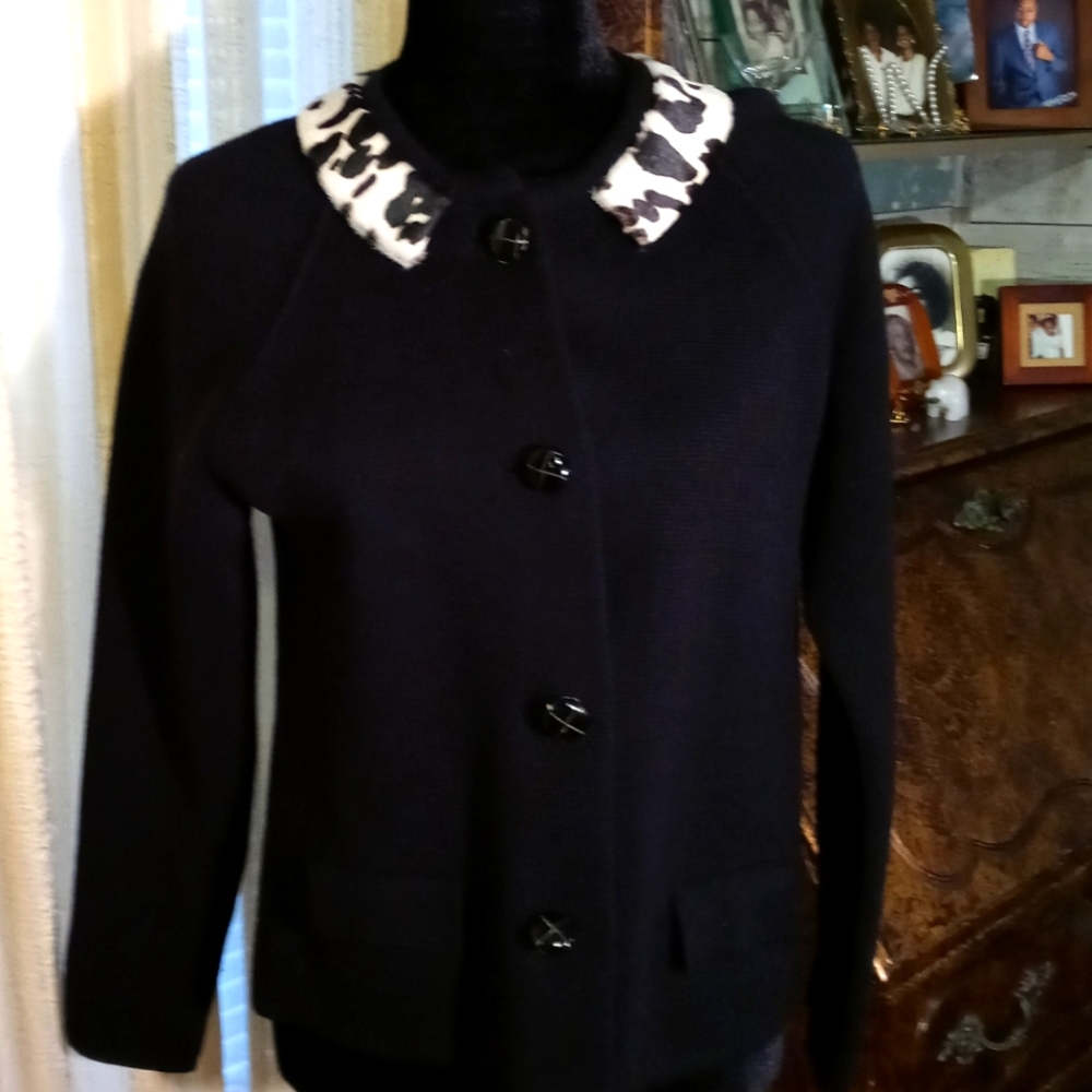 J Crew Sweater Calf skin Collar